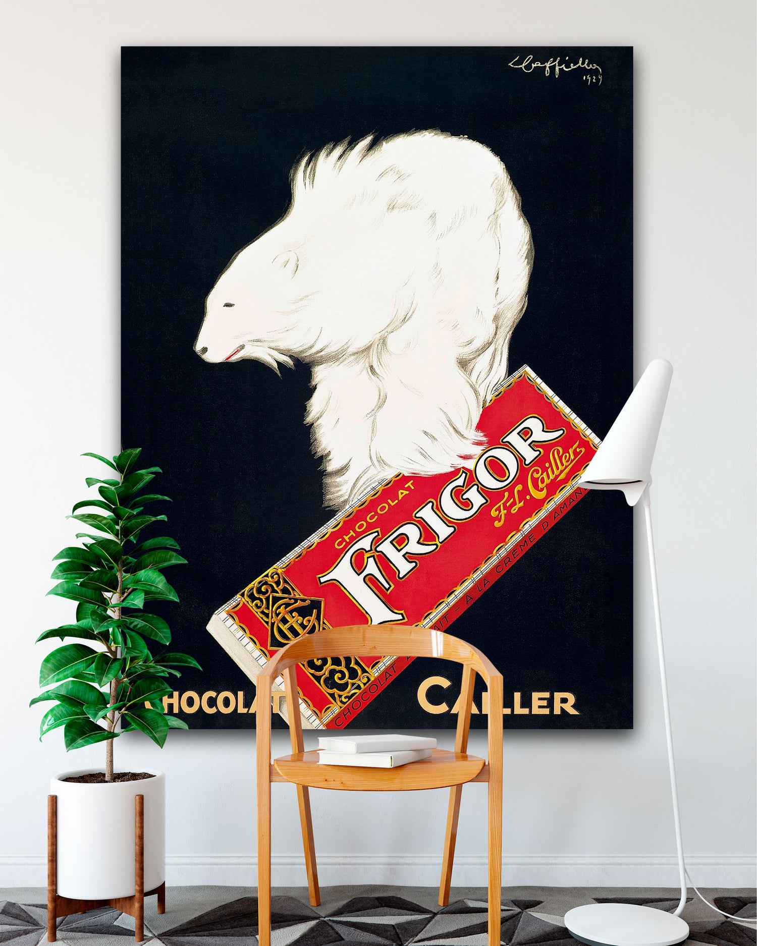 Vintage Frigor Chocolate Advertising Poster by Leonetto Cappiello. Polar bear holding a chocolate candy bar.