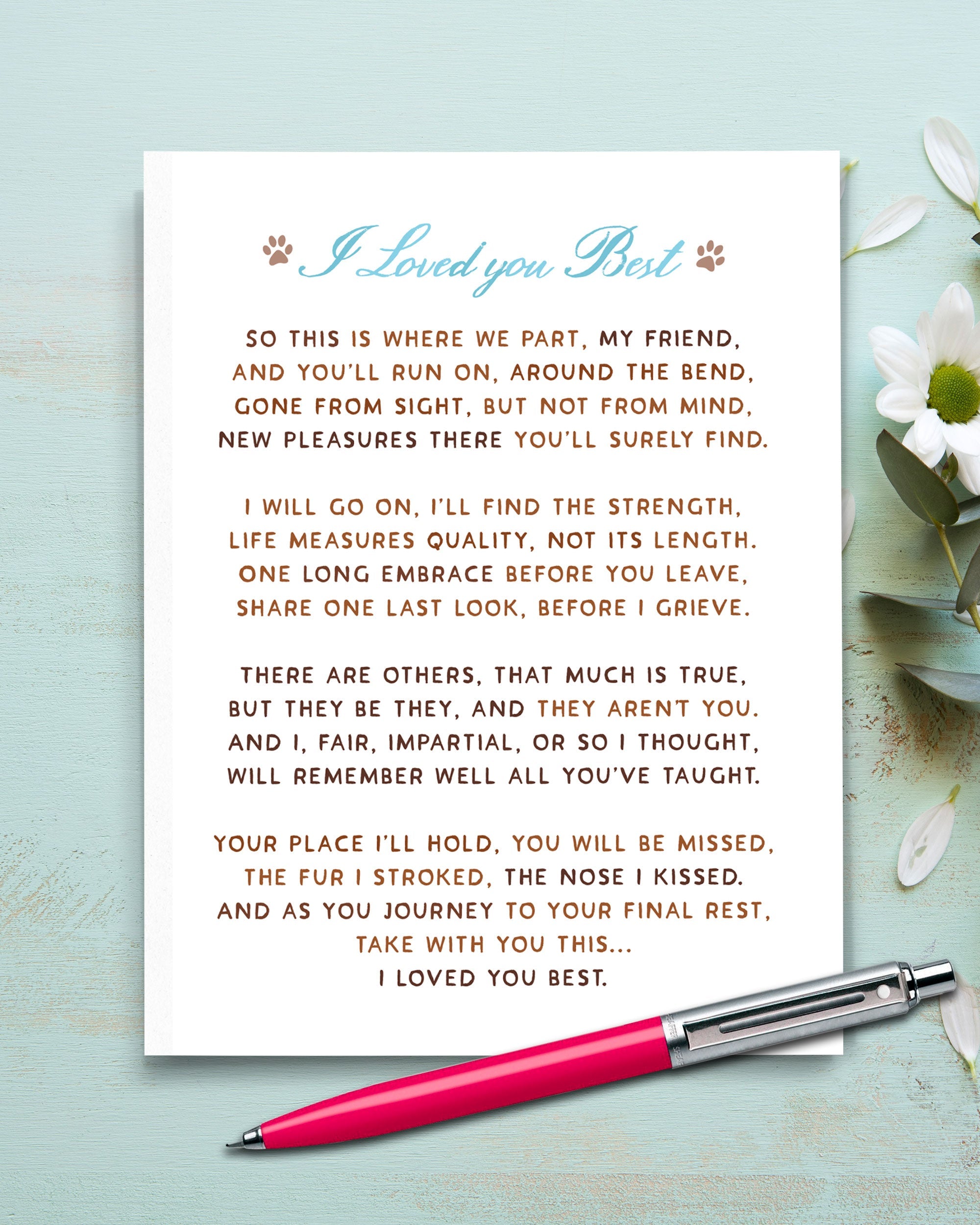 Photo of I Loved You Best Poem, pet grief card - Transit Design