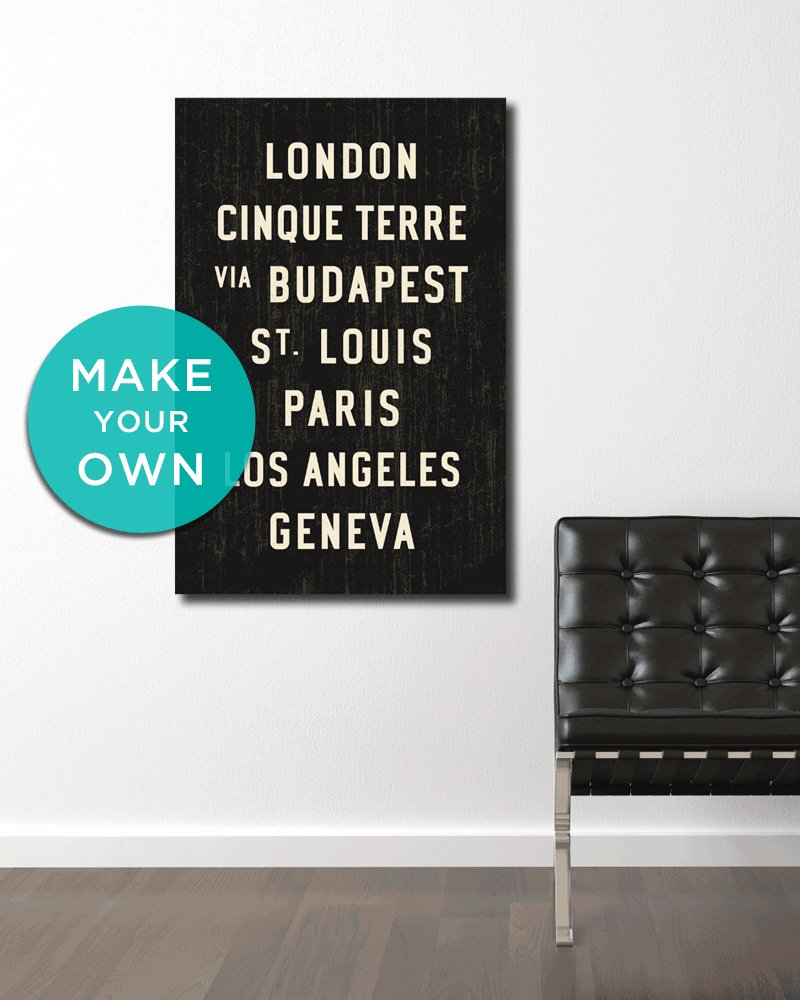 Custom 7-Destination Transit Sign, Personalized Wall Art - Transit Design