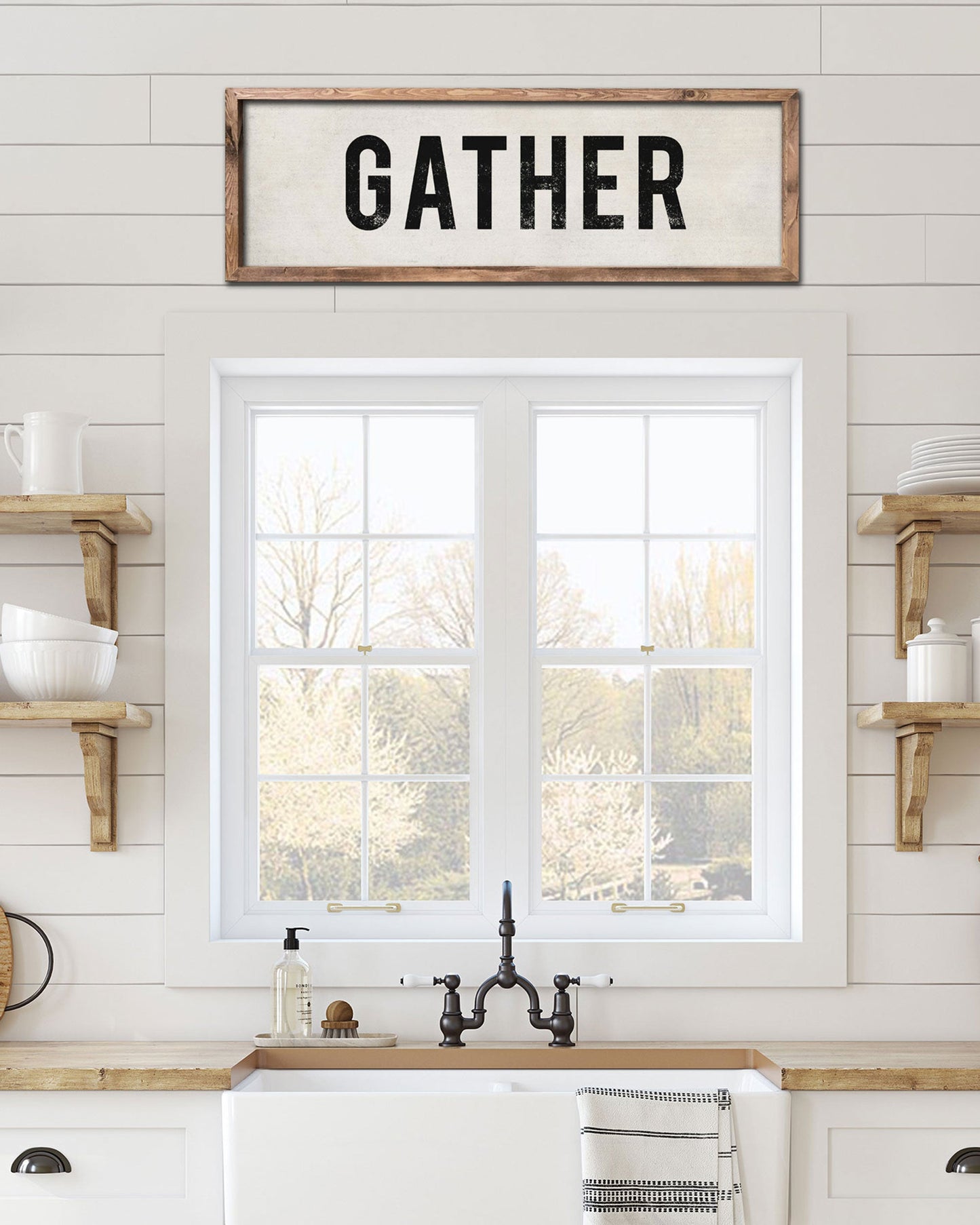 Wood Gather Sign handmade farmhouse wall art - Transit Design