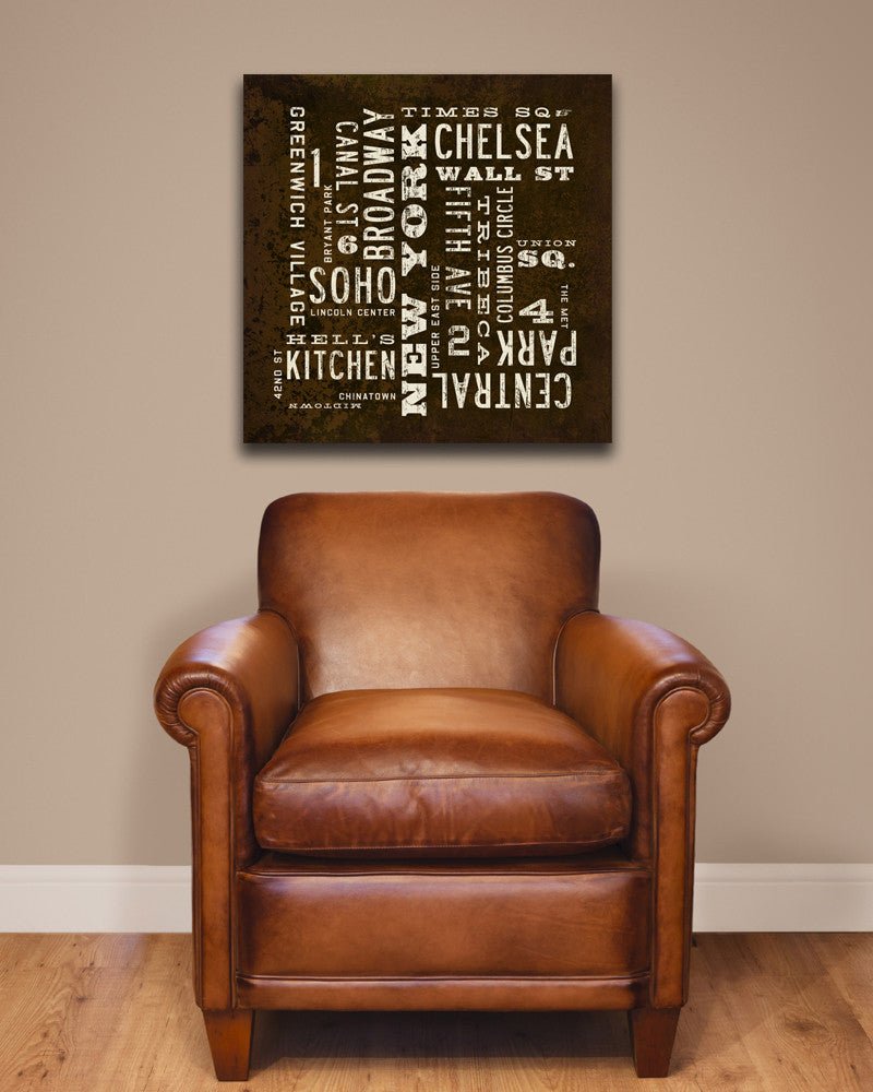 New York City Word Art Sign in room with chair - Transit Design