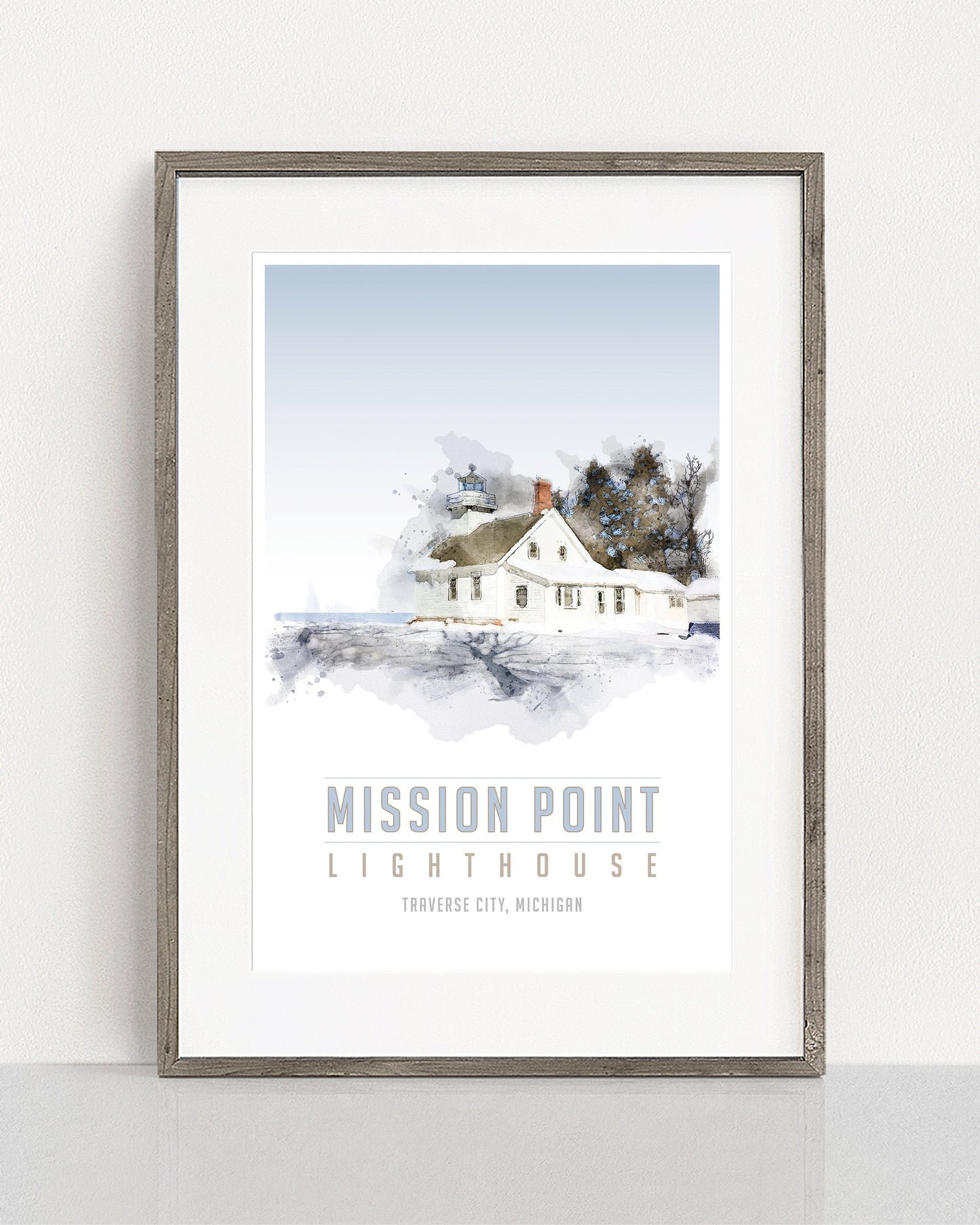 Old Mission Lighthouse Travel Poster, Mission Point Lighthouse Art - Transit Design