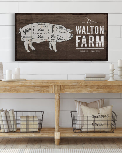 Personalized Family Name Sign with Pig wall art for entryway - Transit Design