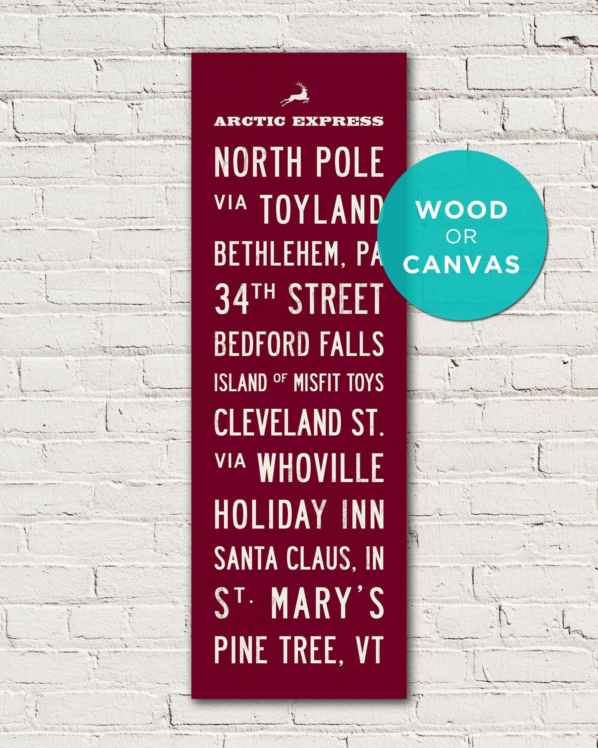 Small Arctic Express Christmas Sign available in wood or canvas - Transit Design