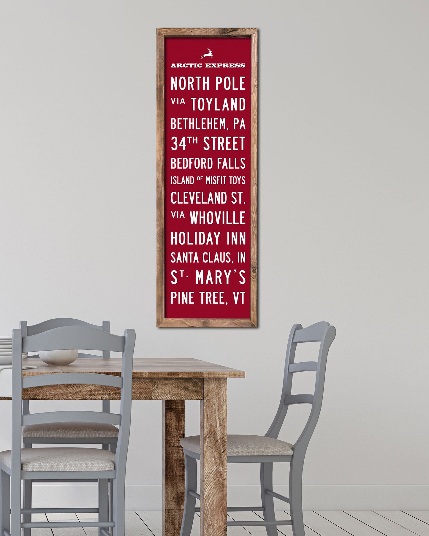 Small Arctic Express Christmas Subway Sign Art, Retro Christmas Sign in a dining room - Transit Design