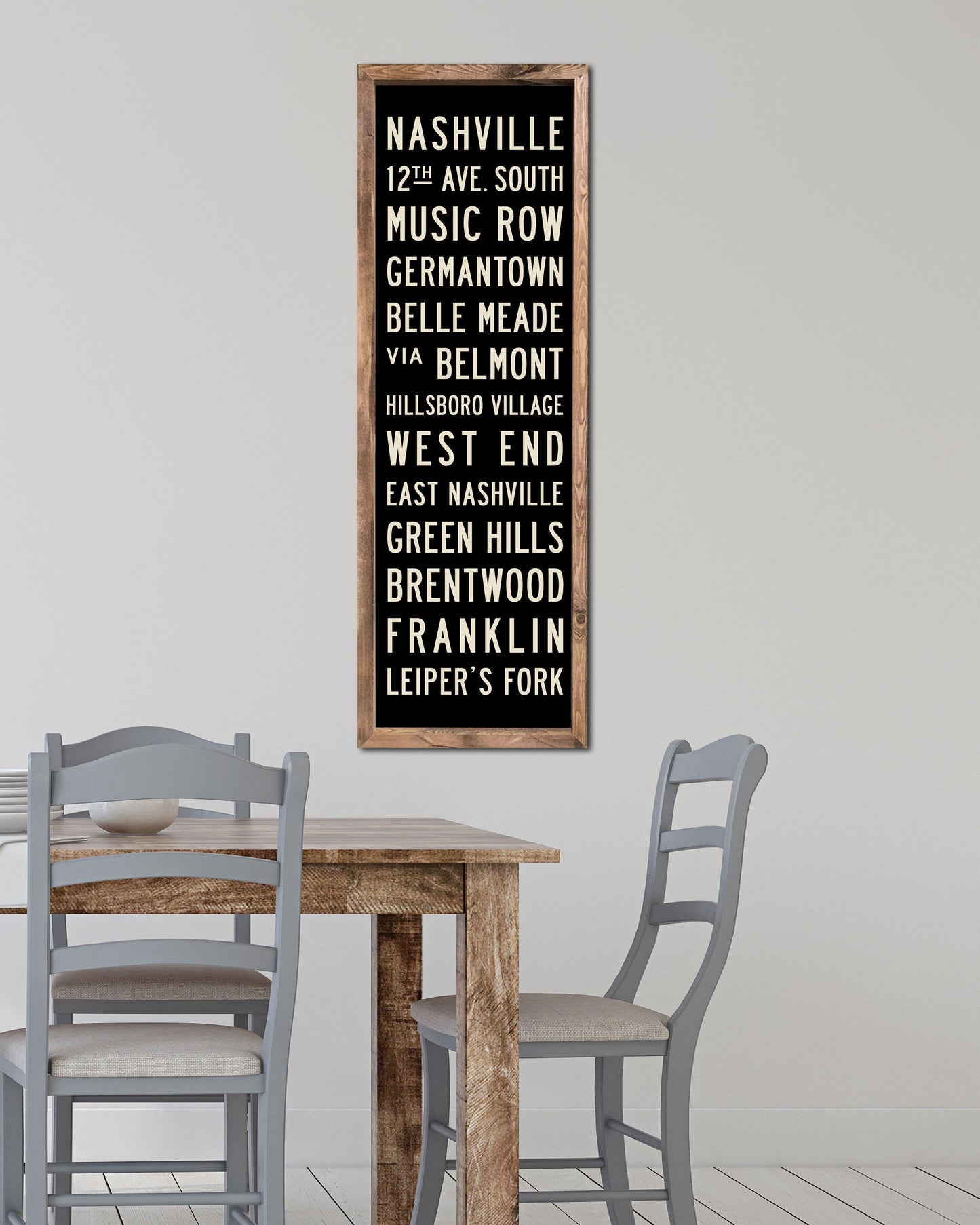 Wood Nashville Subway Sign Art for dining room - Transit Design