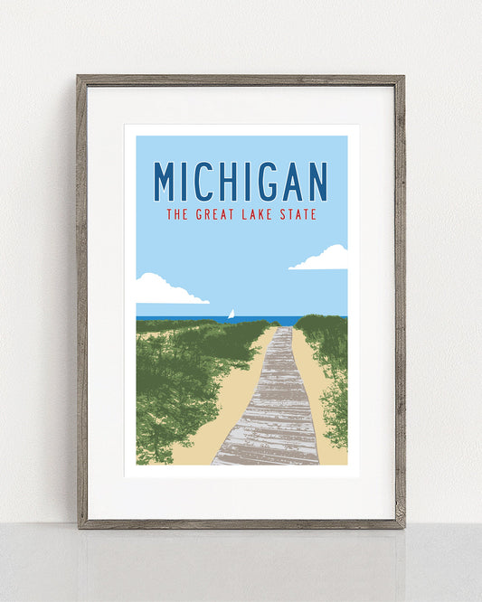 Framed Vintage Michigan Travel Poster art - Transit Design