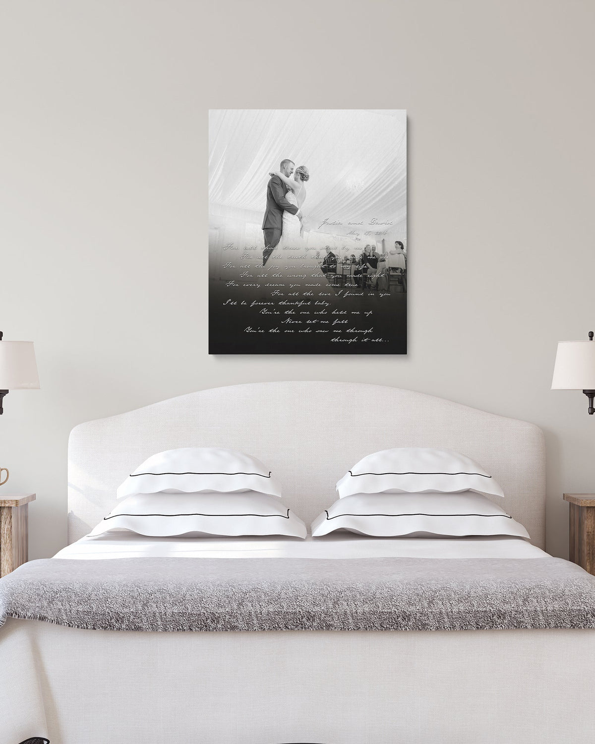 Bedroom Wall Art with Custom Wedding Canvas above bed