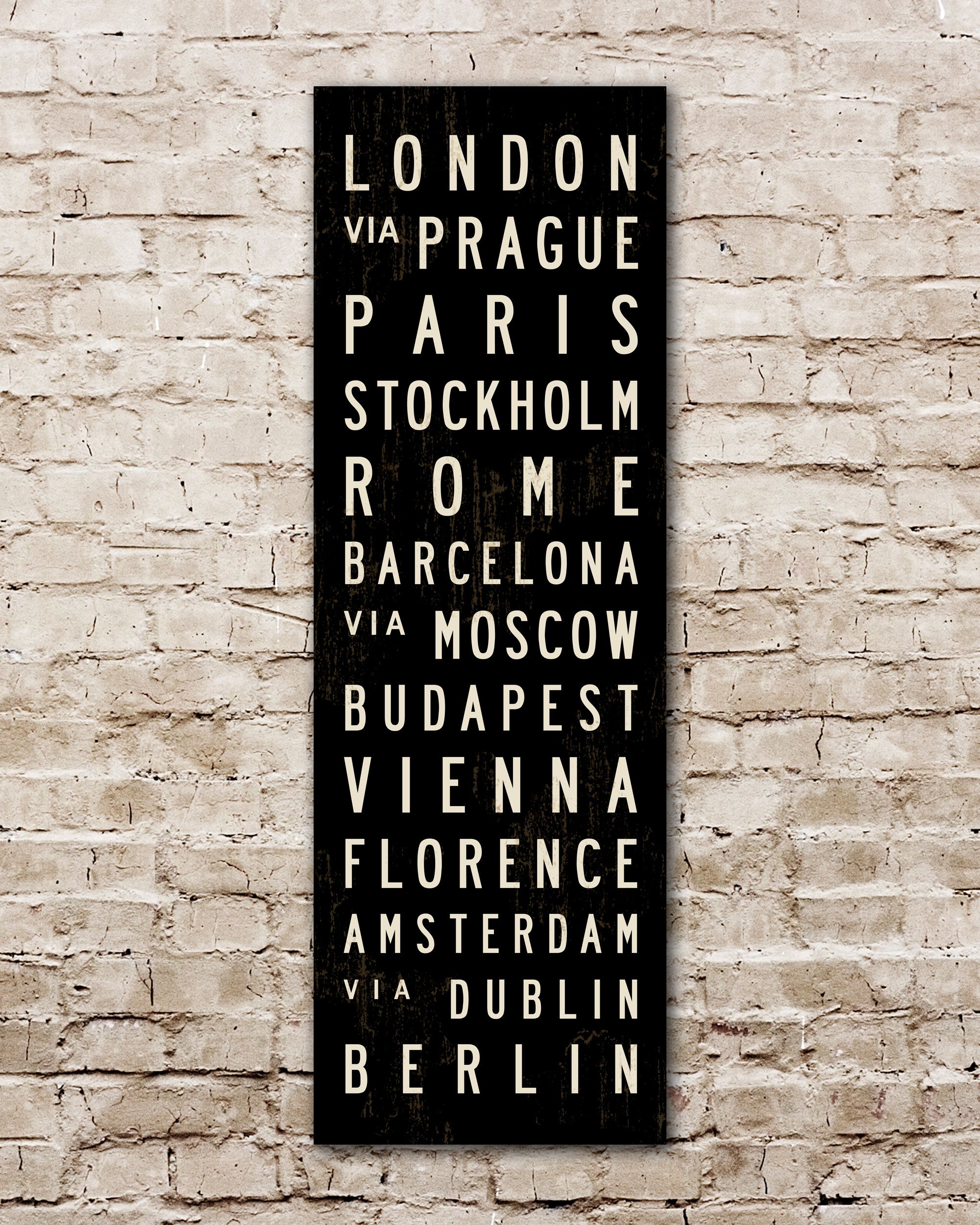 12x36 European Cities Subway Sign, Europe Subway Sign on Stretched Canvas