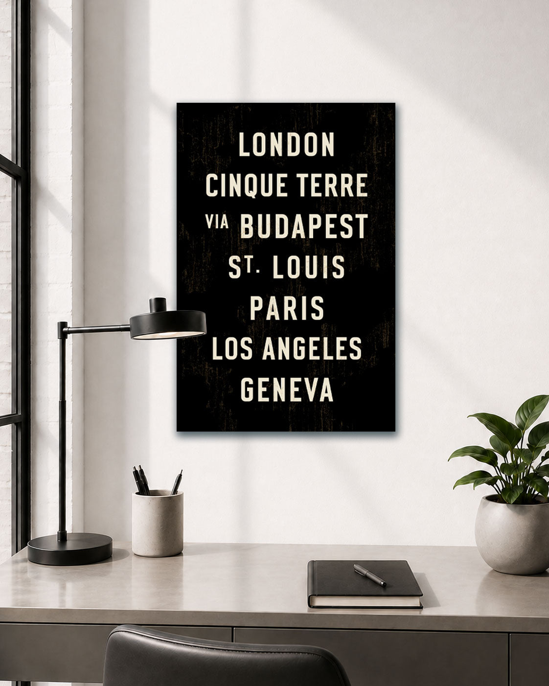Custom Destination Sign – 7 Places, 24×36 Canvas Wall Art