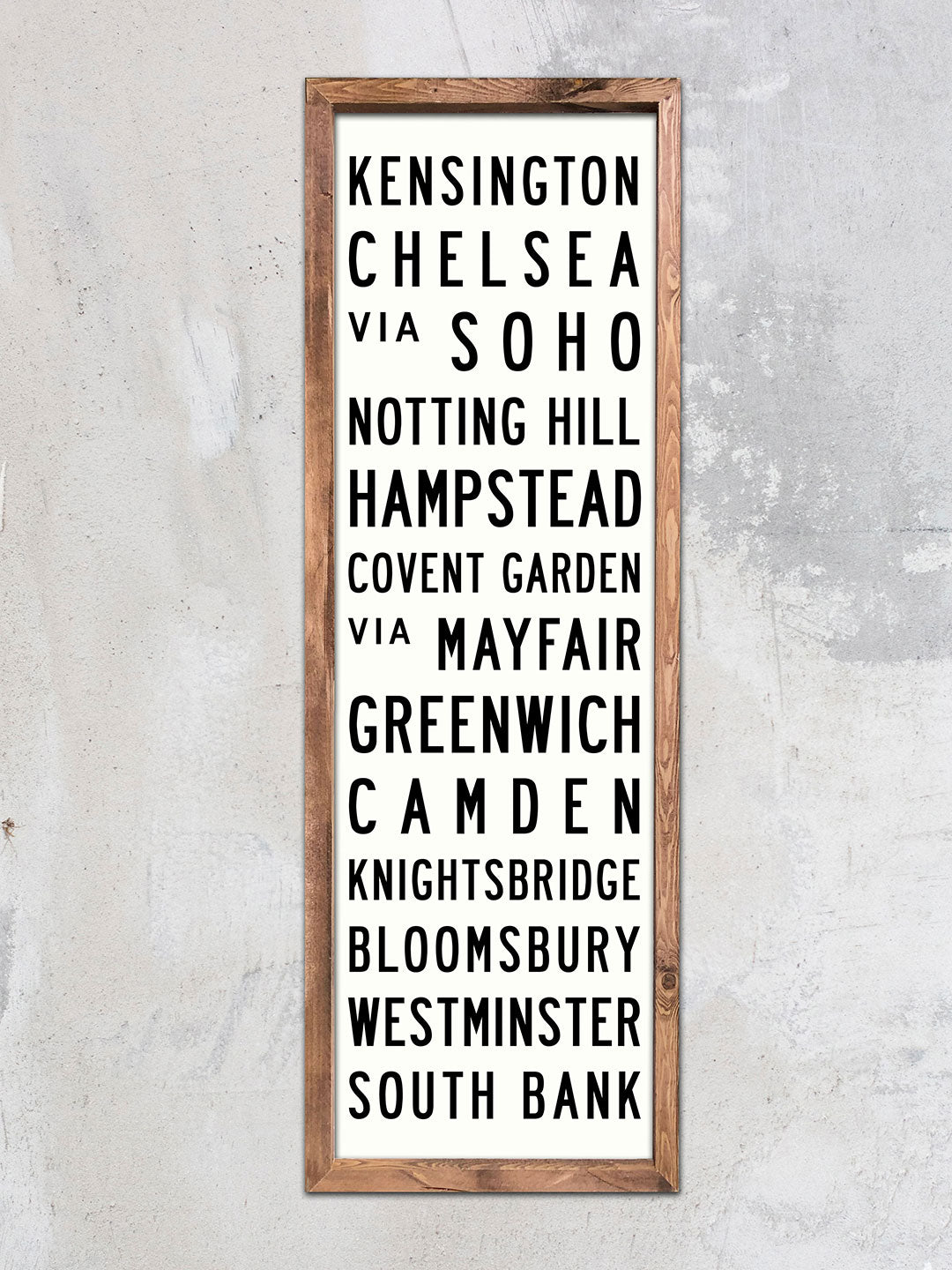 Black and White Wood Subway Sign with Brown Frame