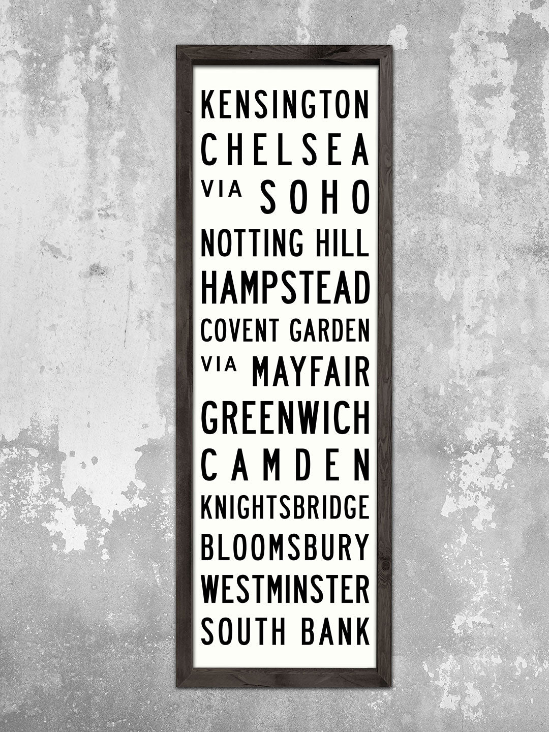 Black and White Wood Subway Sign Black Frame