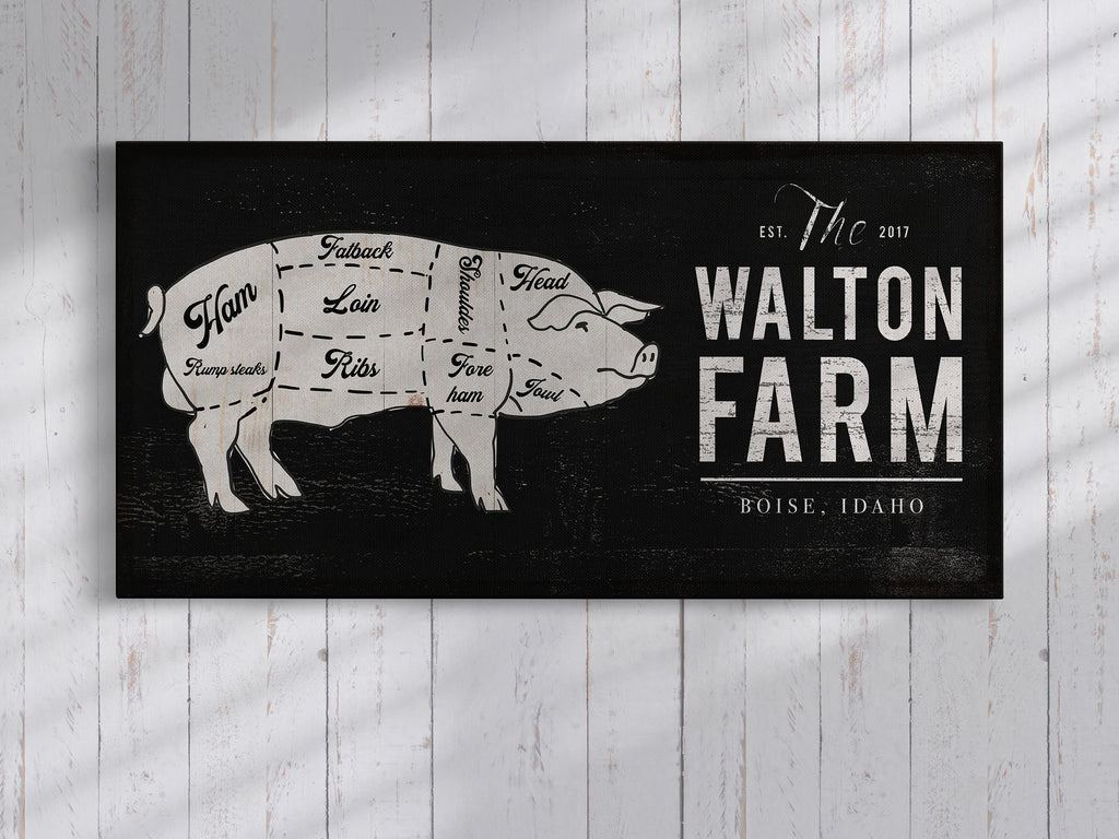 Personalized Family Name Sign with Pig butcher chart custom wall art