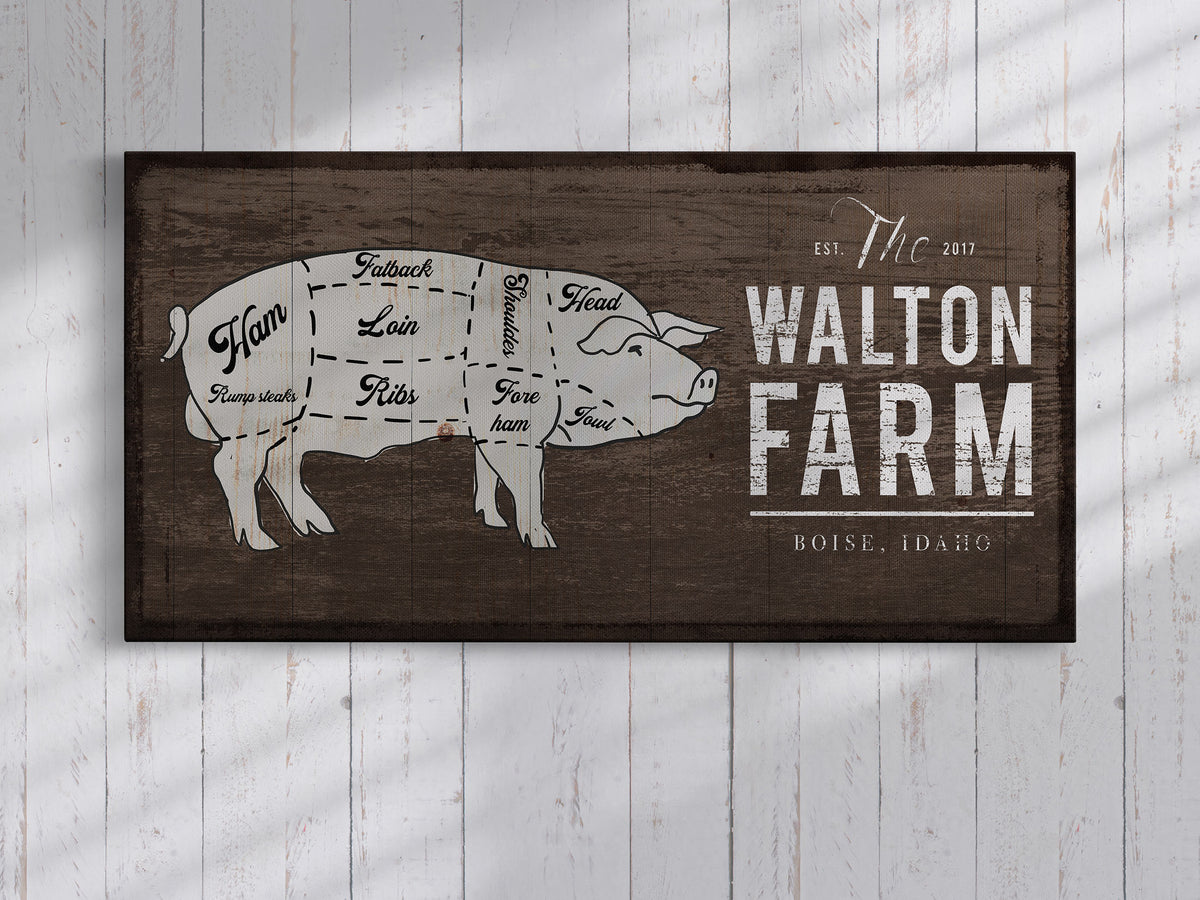 Personalized Family Name Sign with Pig custom wall art