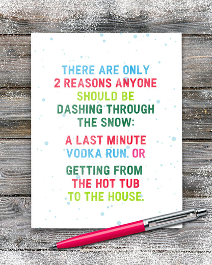 Dashing Through The Snow Funny Christmas Card with red pen.