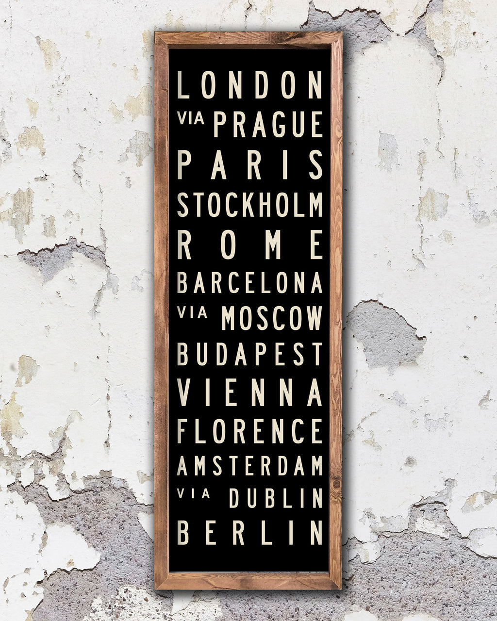 Small Wood Europe Subway Sign Art with brown frame