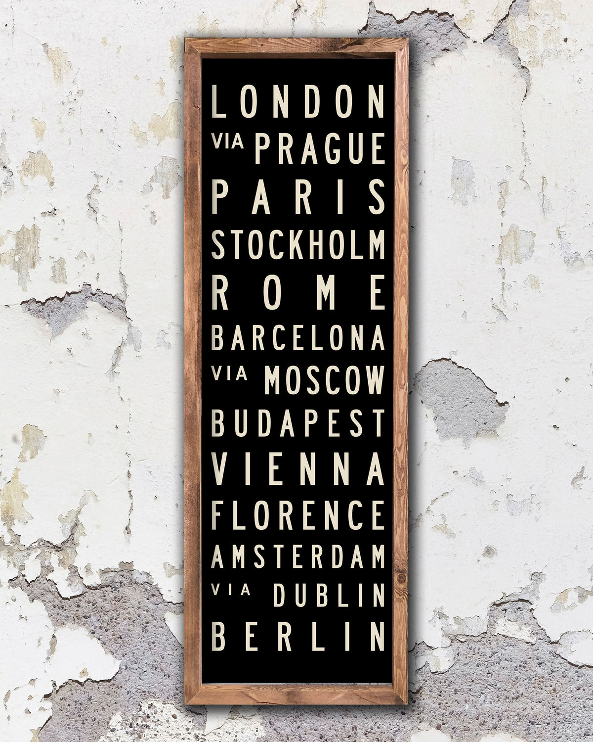 Small Wood Europe Subway Sign Art with brown frame