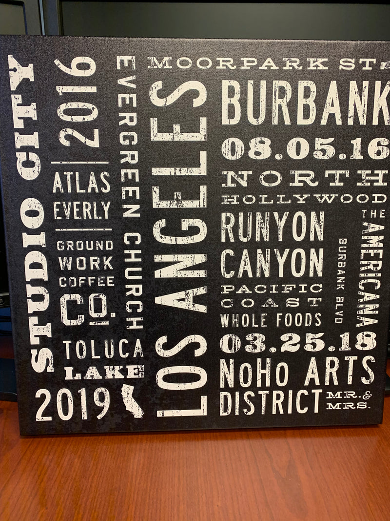Custom Decorative sign with text on canvas by Transit Design.
