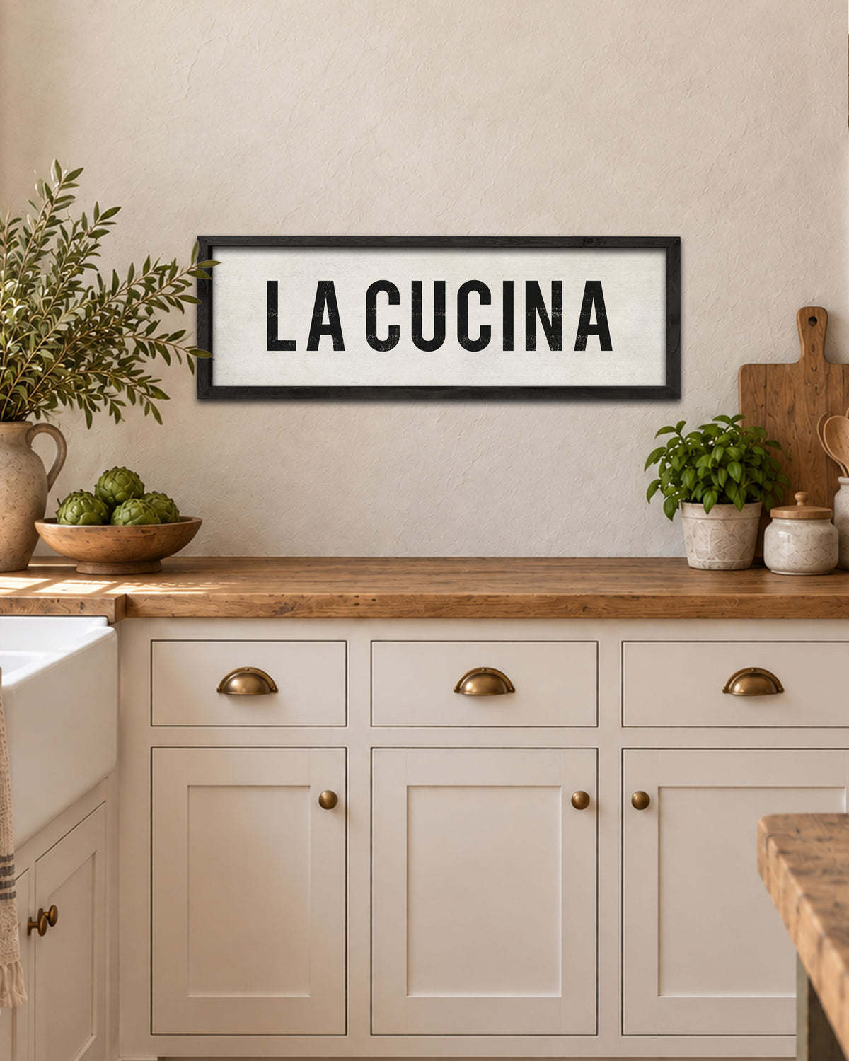 Wood La Cucina Italian Kitchen Sign, Farmhouse Wall Art