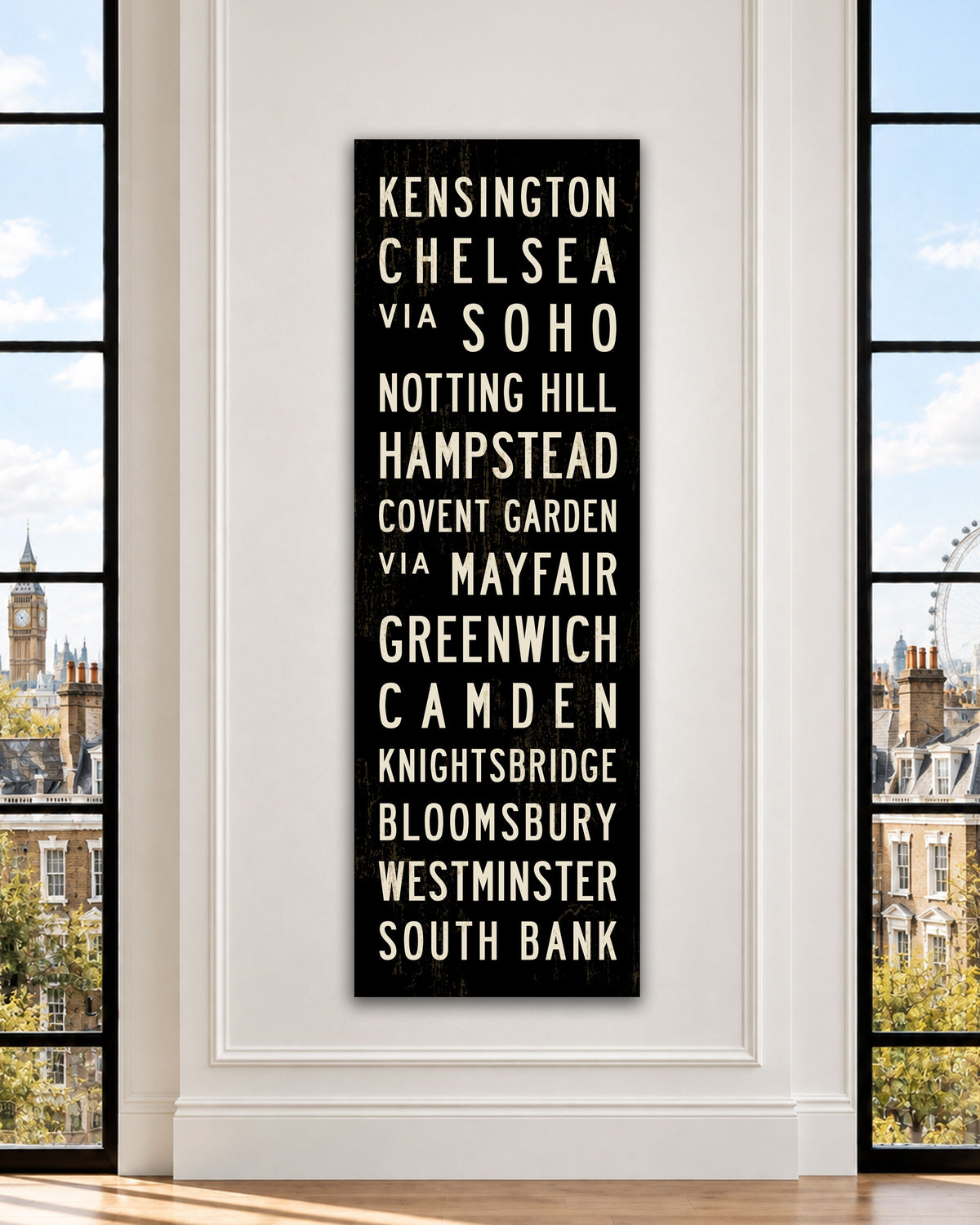 London Underground Sign hung as canvas wall art