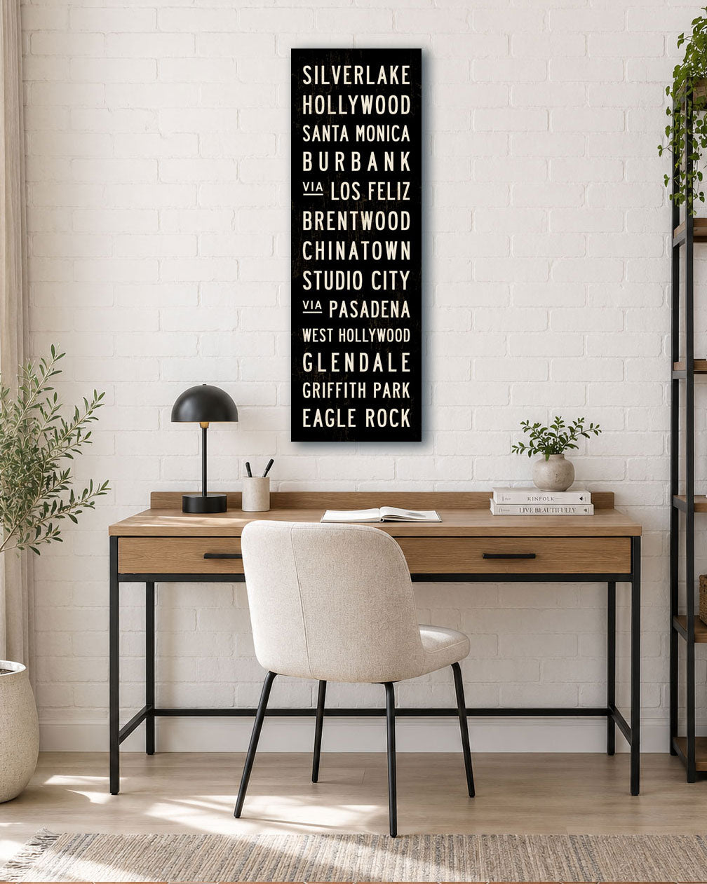 Los Angeles Subway Sign Wall Art hanging above a desk