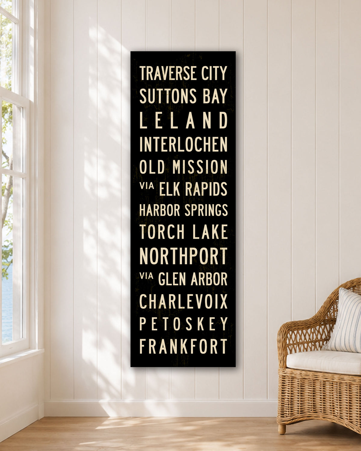 Michigan Subway Sign Art large canvas print hanging in living room 20x60