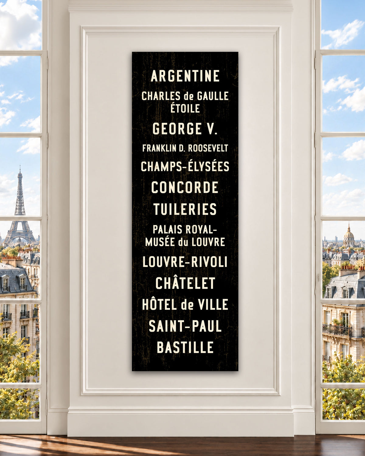 Paris Metro Sign hung as canvas wall art
