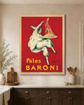 Vintage Pates Baroni Leonetto Cappiello Poster on Oversized Canvas and hanging in a kitchen