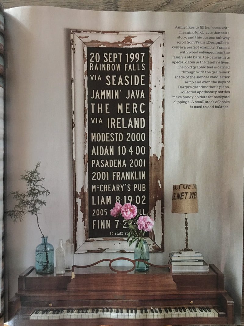 Custom Subway Sign hanging on a wall from a page in Prairie Style Magazine.