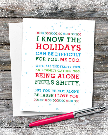 Empathetic Christmas Card, Difficult Holidays Card by Smirkantile.