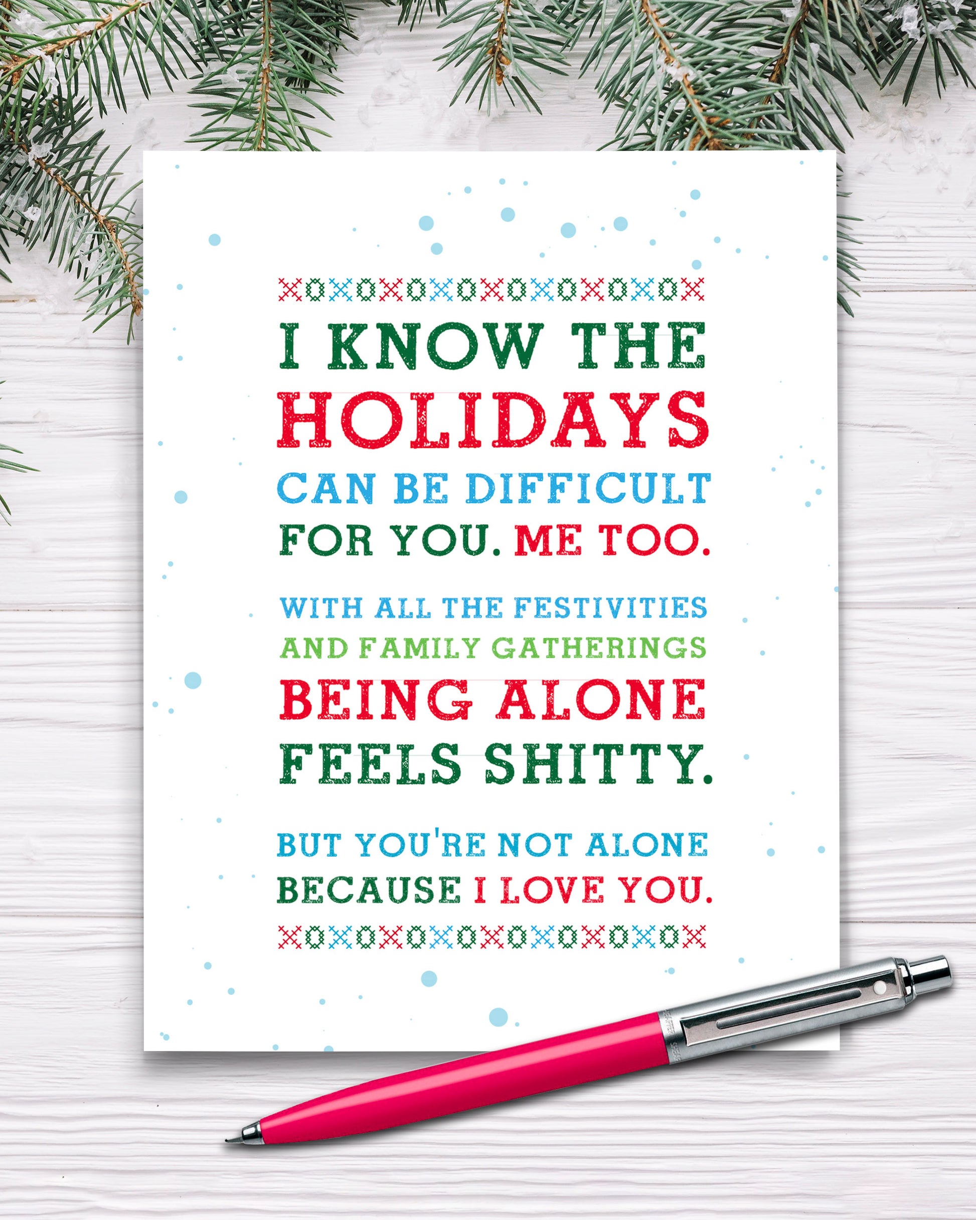 Difficult Holidays. Christmas Empathy Card by Smirkantile.