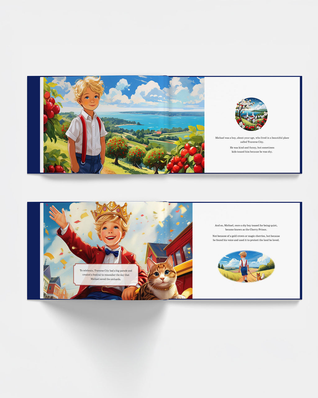 The Legend of the Cherry Prince Children's picture book. Illustrated book spreads showing colorful illustrations.