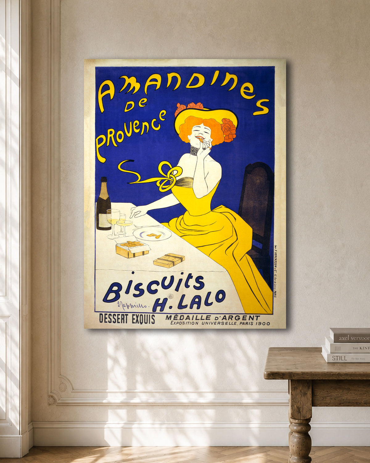 Vintage Amandines de Provence Poster by Leonetto Cappiello on Oversized Canvas hanging in a dining room
