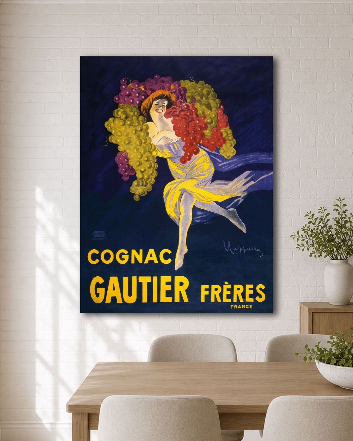 Vintage Leonetto Cappiello Poster - Cognac Gautier Freres Oversized Canvas wall art hanging in a dining room