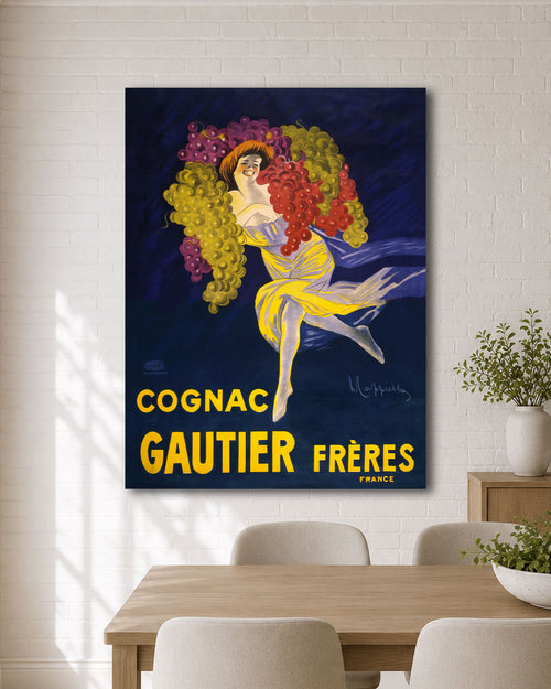 Vintage Leonetto Cappiello Poster - Cognac Gautier Freres Oversized Canvas wall art hanging in a dining room
