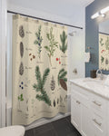 Winter Shower Curtain with Vintage Pine Botanical Print
