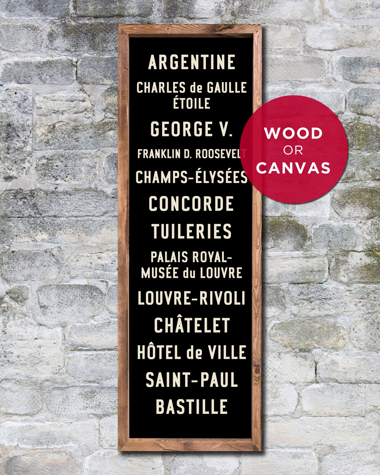 Paris Subway Sign on Wood or Canvas by Transit Design.