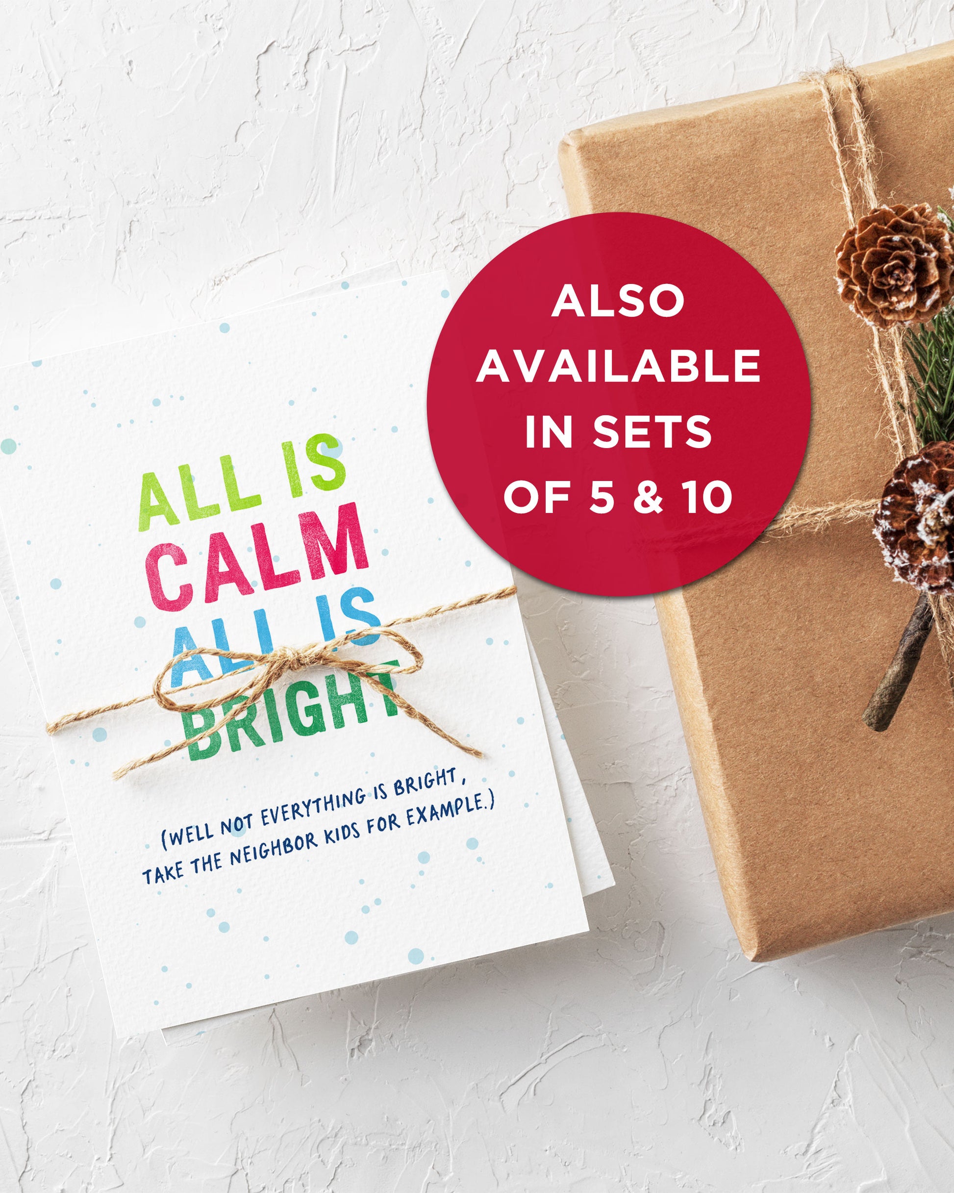 Set of Funny Christmas Cards by Smirkantile. All is Calm All is Bright