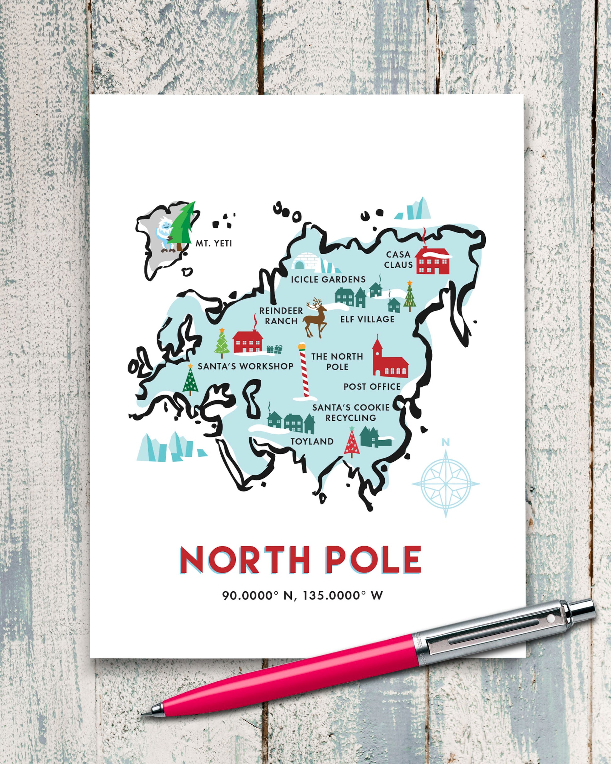 North Pole Map Christmas Card by Smirkantile