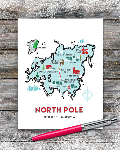 North Pole Map Holiday Card, Christmas Cards by Smirkantile