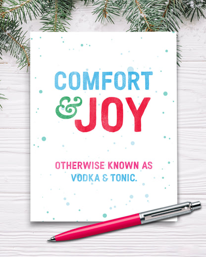 Comfort & Joy. Otherwise known as Vodka & Tonic. Funny Christmas Card.