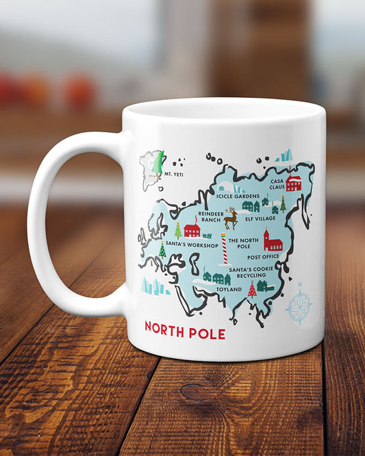 North Pole Map Christmas Coffee Mug, Humorous Novelty Mugs by Smirkantile