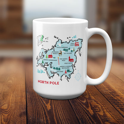 North Pole Map Christmas Coffee Mug, Humorous Novelty Mugs by Smirkantile