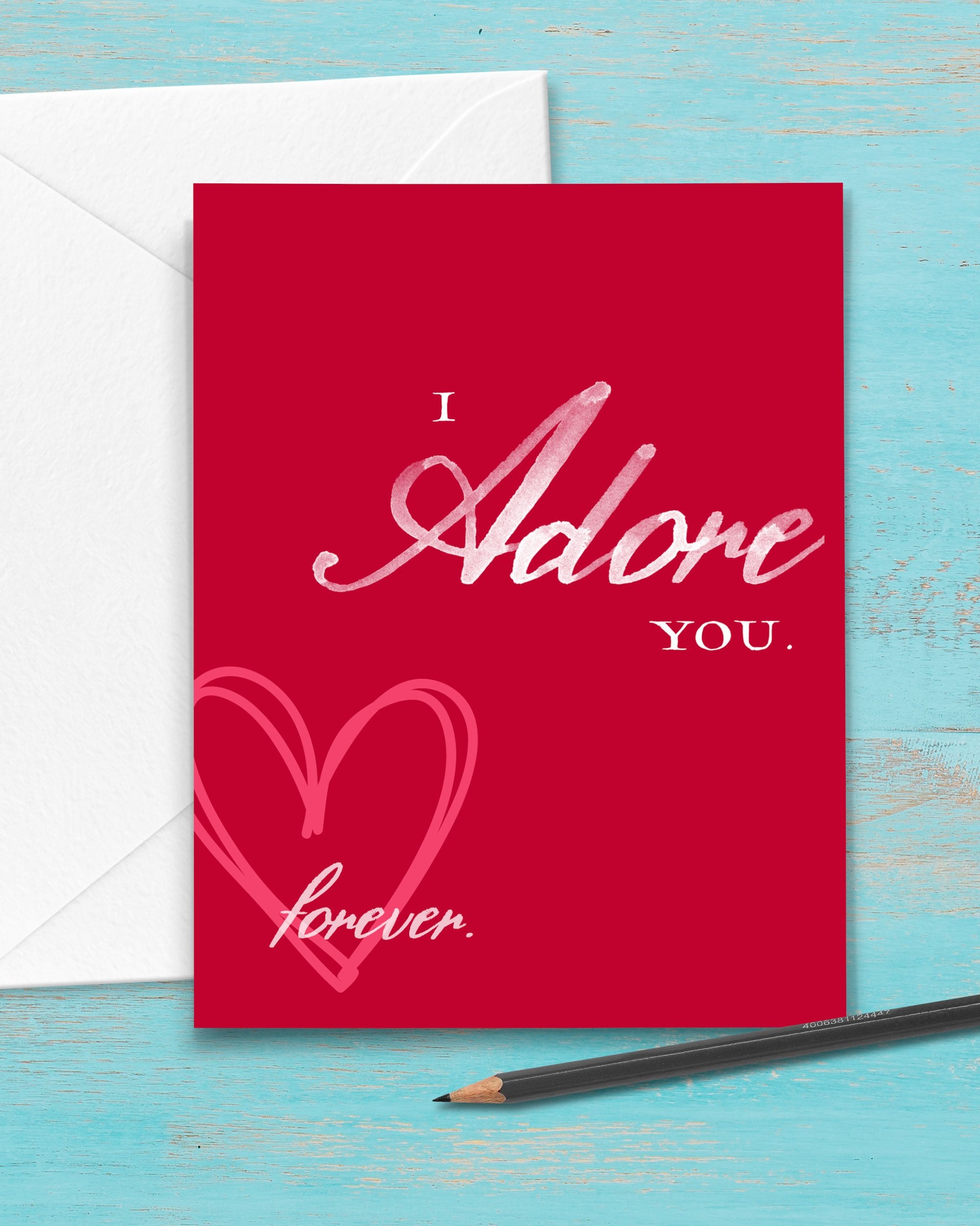 Red Valentine's Day Card by Smirkantile. I Adore you.