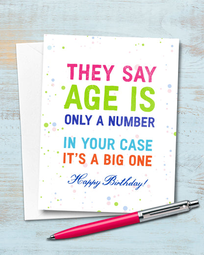 Age Is Only A Number Funny Birthday Card with pen - Transit Design - Smirkantile