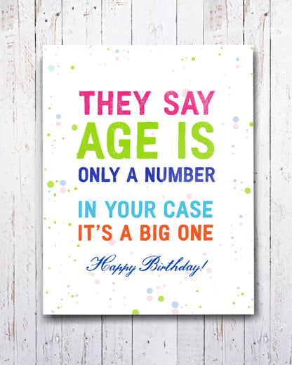 Age Is Only A Number Humorous Birthday Card - Transit Design