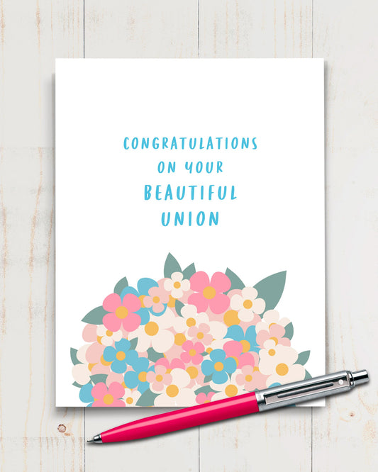 Beautiful Union Wedding Card with spring flowers - Transit Design - Smirkantile