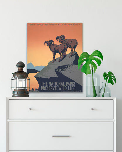 Big Horn Sheep WPA Poster, National Parks - Transit Design