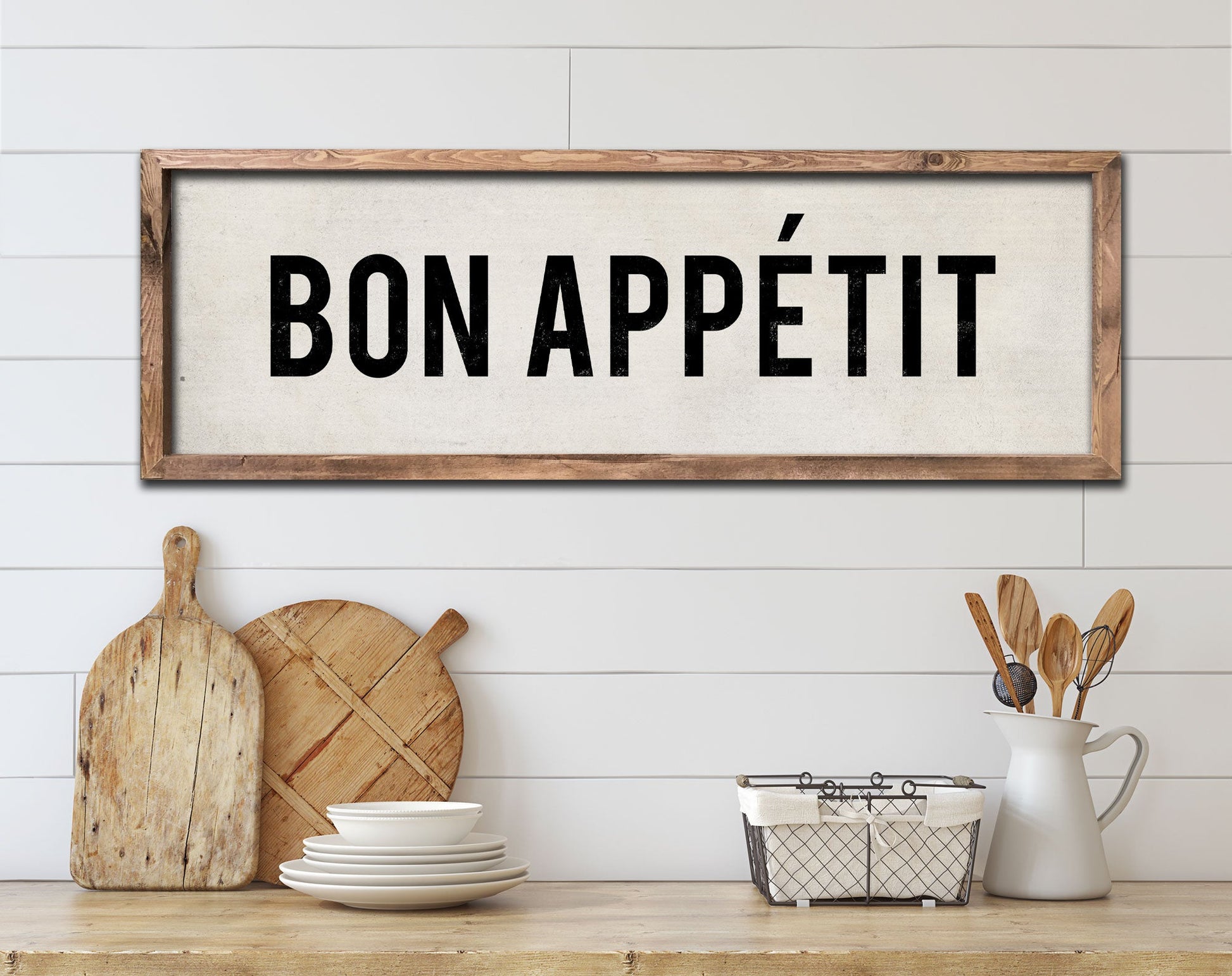 French Bon Appetit Kitchen Sign, Wood Farmhouse Sign - Transit Design