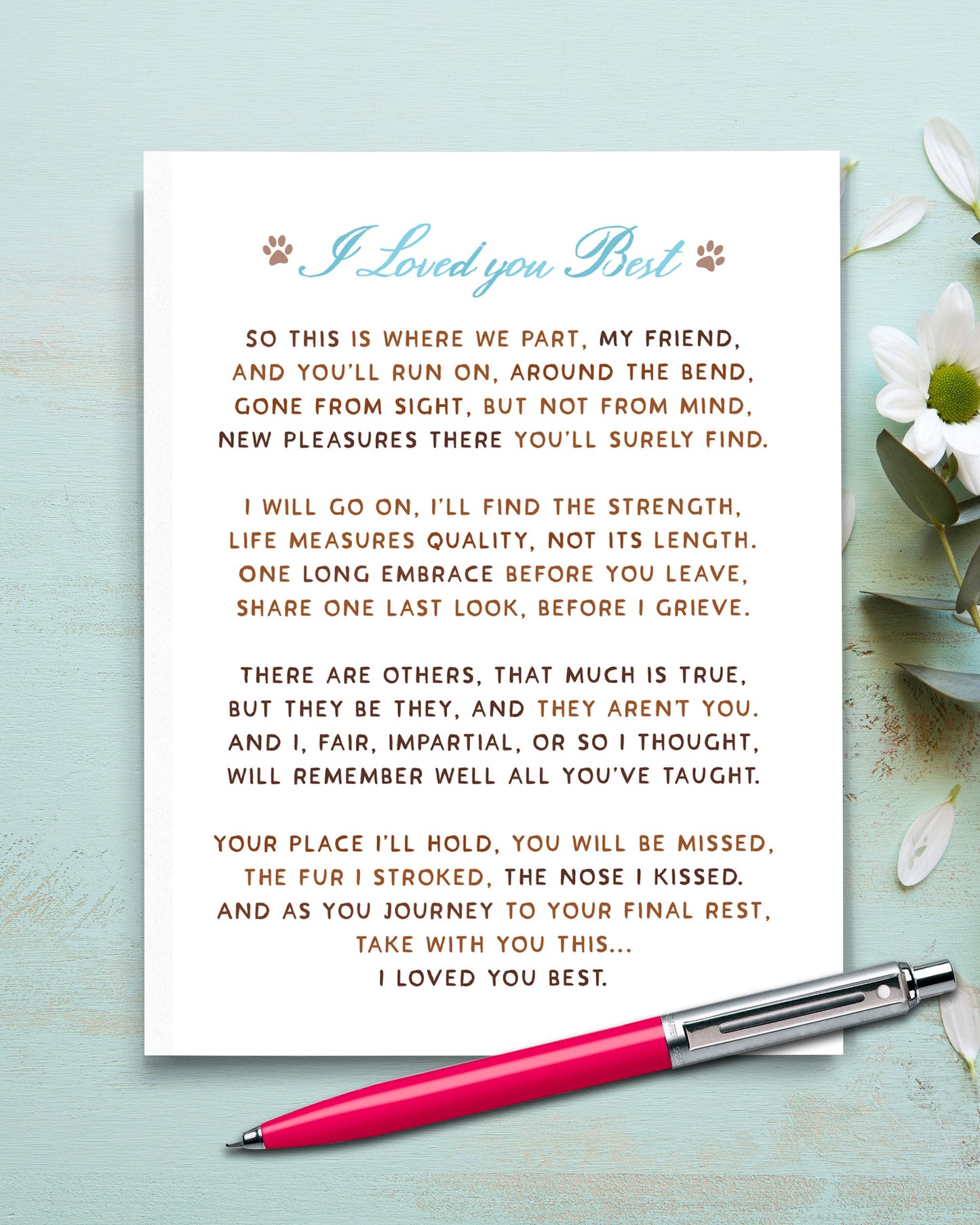 Photo of I Loved You Best Poem, pet grief card - Transit Design